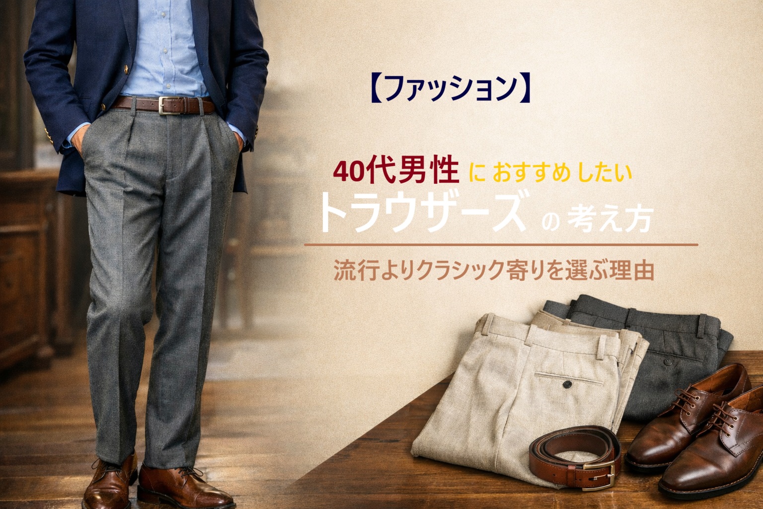 【ファッション】40代男性におすすめしたいトラウザーズの考え方｜流行よりクラシック寄りを選ぶ理由