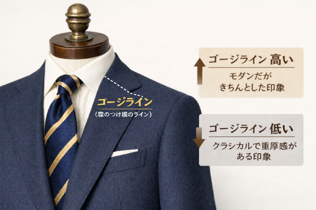 ジャケットのコージラインの説明画像です。