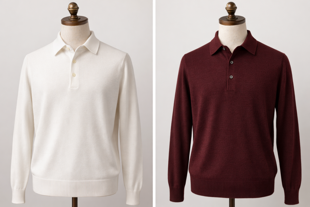 ブレザーの場合はニットポロも合う。 一枚でもかっこいい。